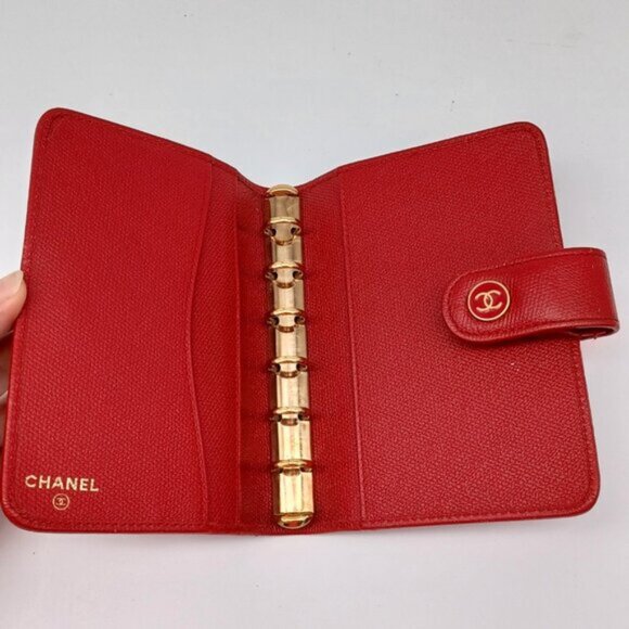 Chanel Caviar leather Ring Agenda Red Wallet Card 185-092025 - Picture 7 of 15